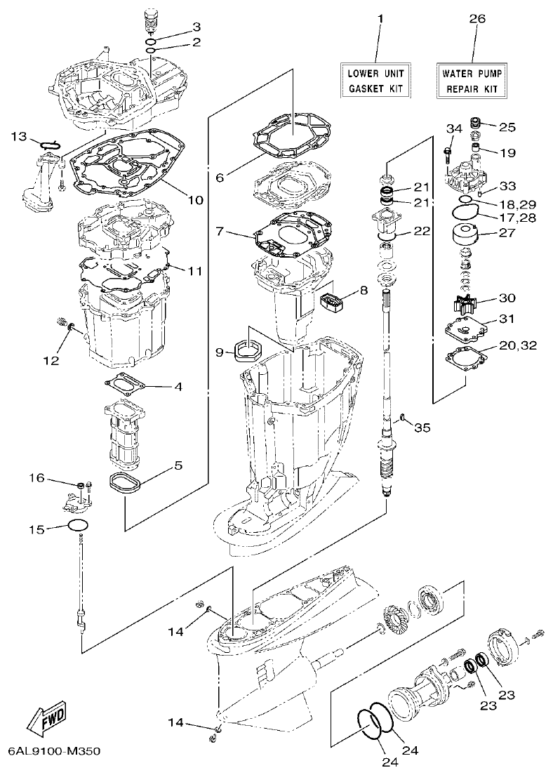 Yamaha F200CET, F225BET, FL200CET, FL225BET REPAIR KIT 2 parts diagram